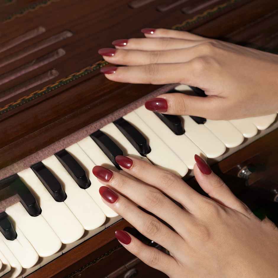 Pep Nails | Maroon | Hand Nails | Medium Round Red | Glossy Solid Press On Nails | 24 Tips