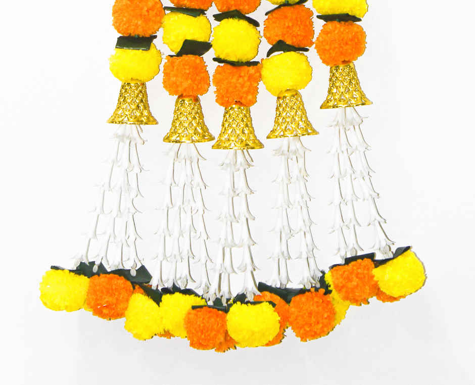 Artificial Marigold With Hanging Bell Garland String | 3 Feet