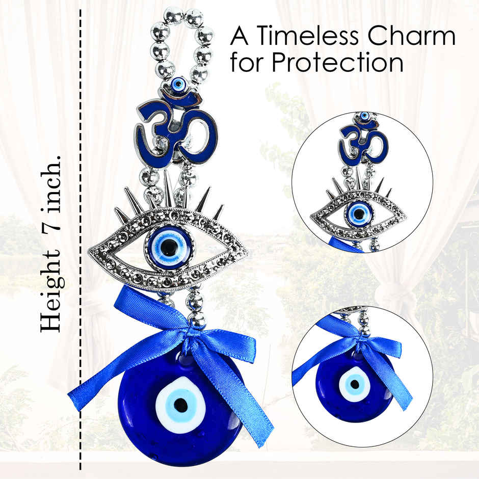 HINDCRAFT Om Evil Eye Hanging Blue Pendant Spiritual Protection Amulet for Home and Car