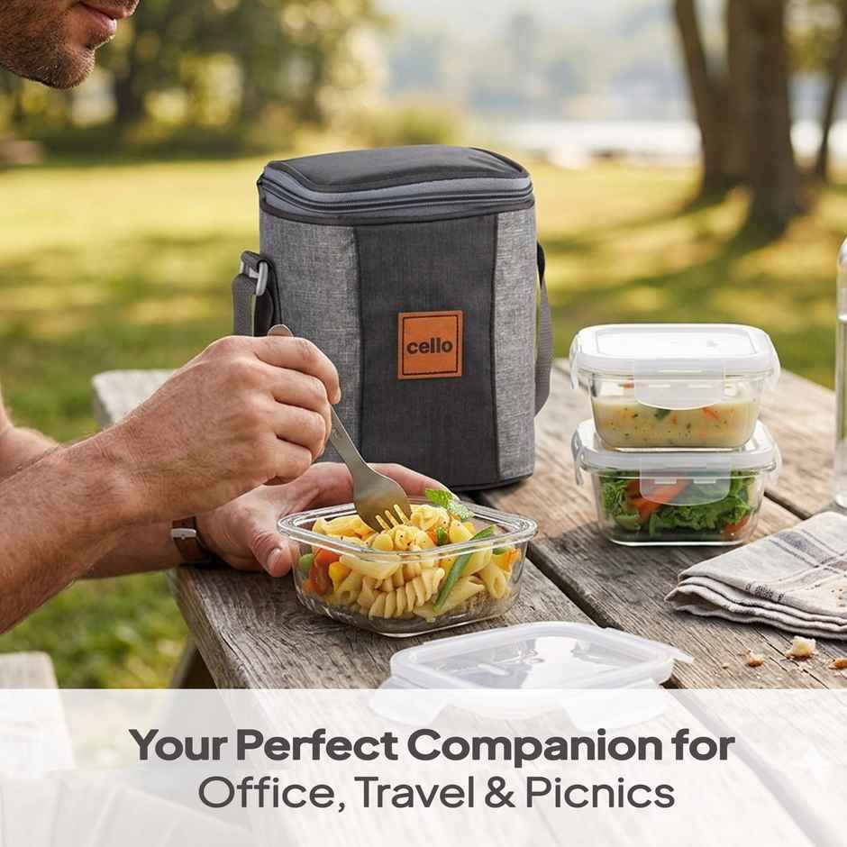 Cello Glassy Square Lunch Box | Microwavable Borosilicate Glass | Clear - 320 ml