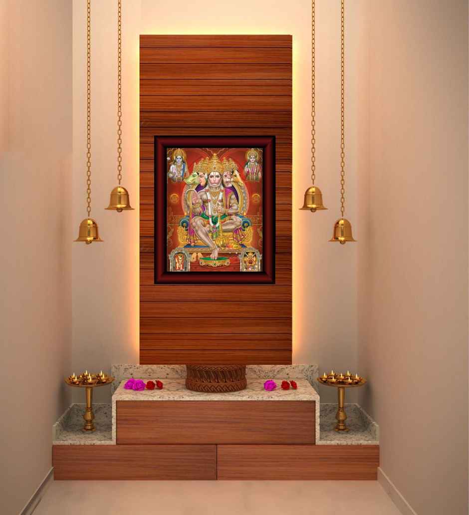 Saf Panchmukhi Hanuman Uv Textured Effect Digital Reprint 13 Inch X 11 Inch Painting (With Frame)