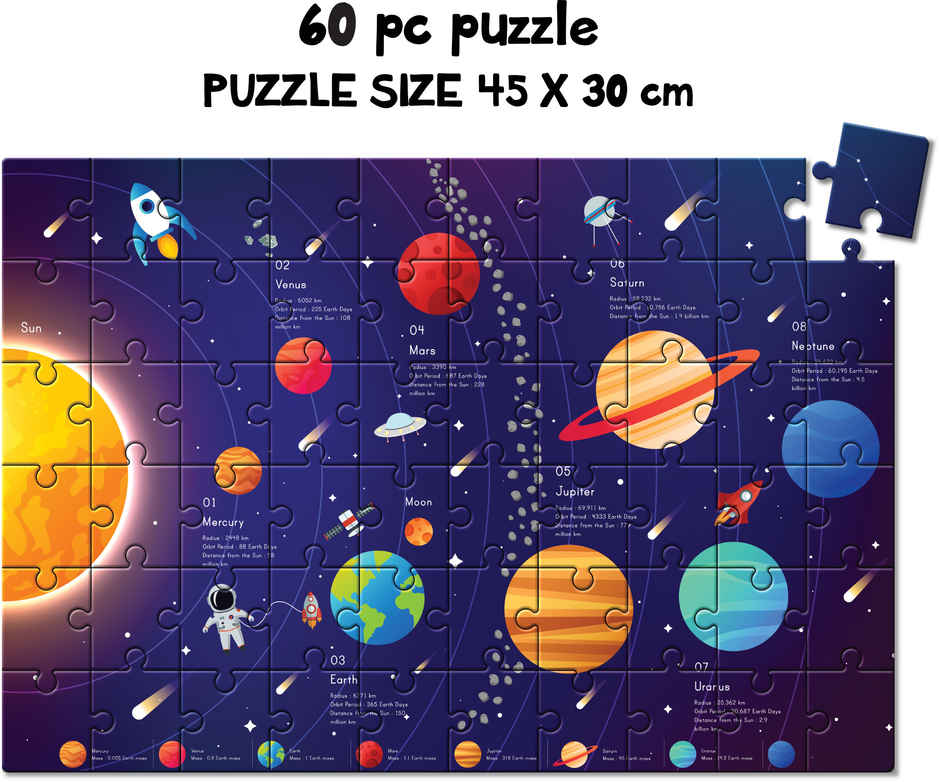 Play Panda Solar System Puzzle with 60 Pieces & 25 GK Facts