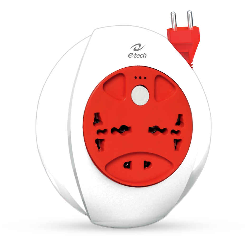 Etech Duos Flex Box With Two 3 Pin International Socket | One 2 Pin Socket | Push Button Switch Combo