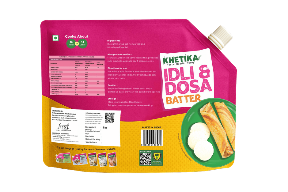 Khetika Fresh Idli Dosa Batter (1kg) & Khetika Coconut Chutney (120g) Combo
