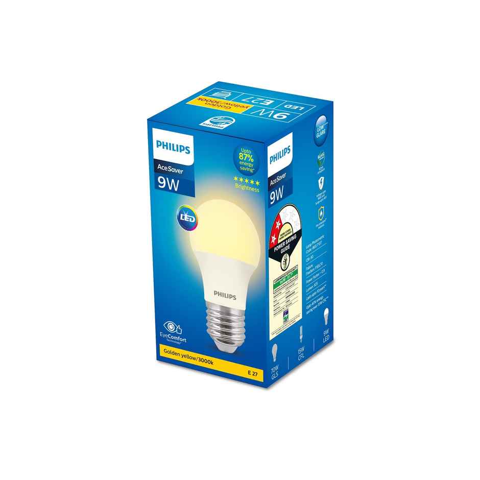 Philips Ace Saver 9 W Led Bulb, Golden Yellow | E27 Base Holder