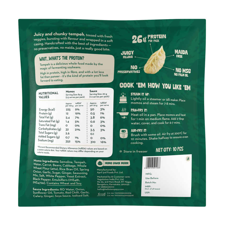 Hello Tempayy Classic High Protein Veg Momos - Maida Free