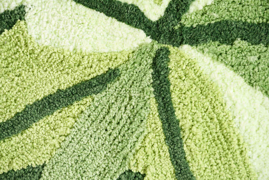 Saral Home Cotton Anti-Skid Round Leaf Bathmat | Green - 60 x 60 cm