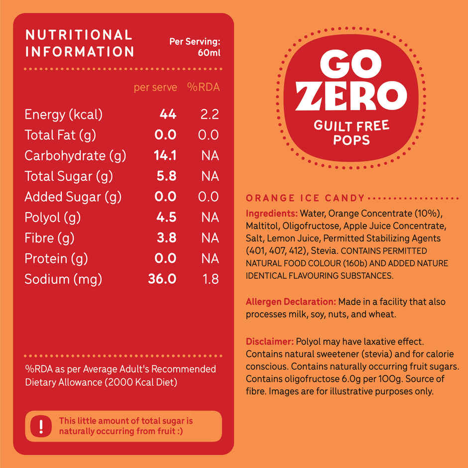 Go Zero Valencia Orange Guilt Free Fruit Pop Stick