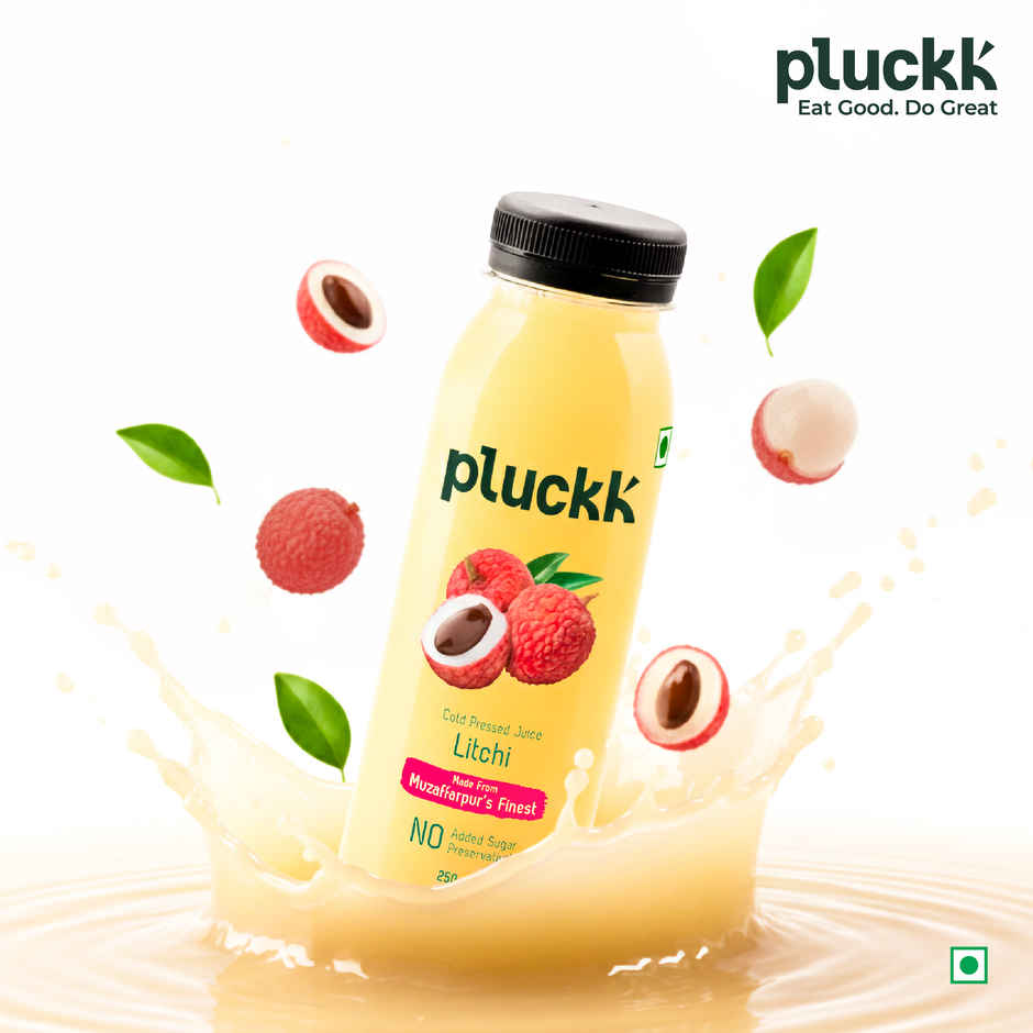 Pluckk Cold-Pressed Litchi Fruit Juice | No Added Sugar | No Preservatives | Rich in Potassium
