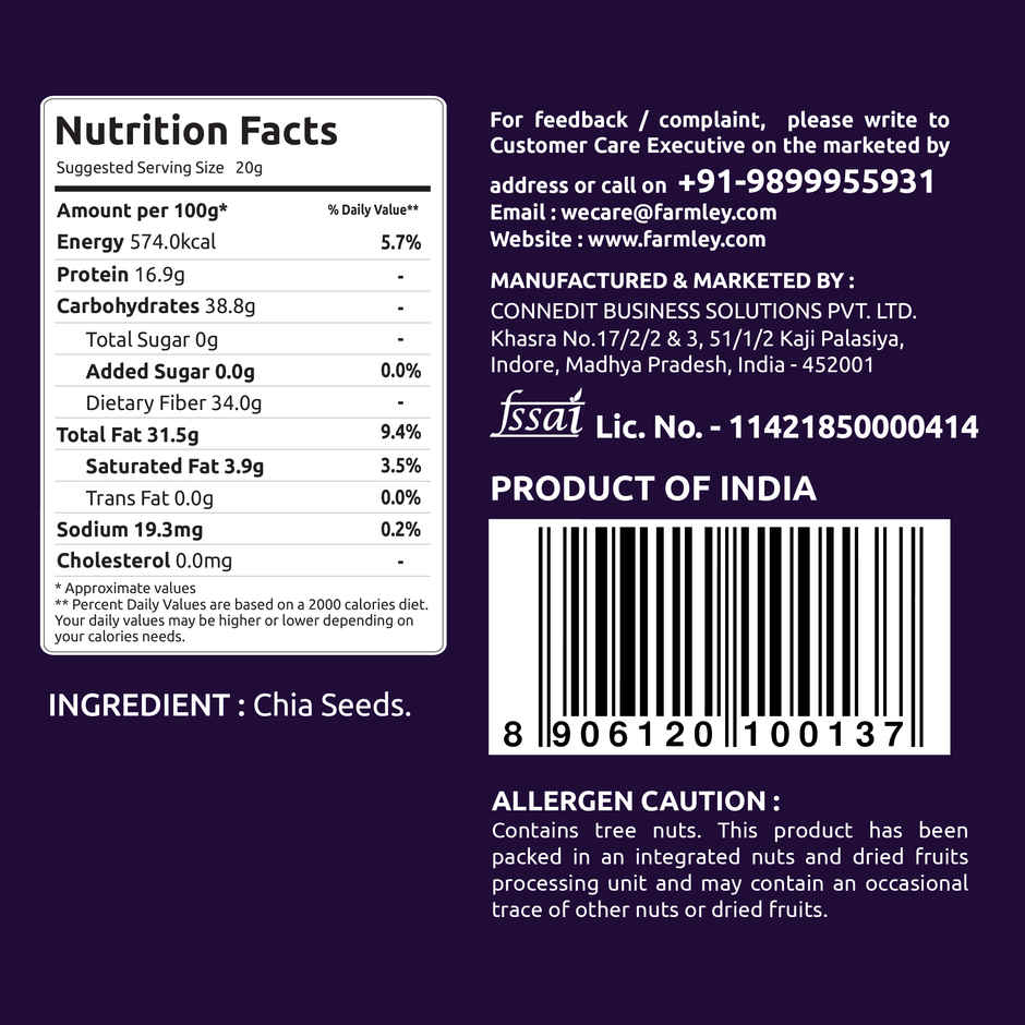 Farmley Premium Natural Chia Seeds Rich in Protein & Fiber