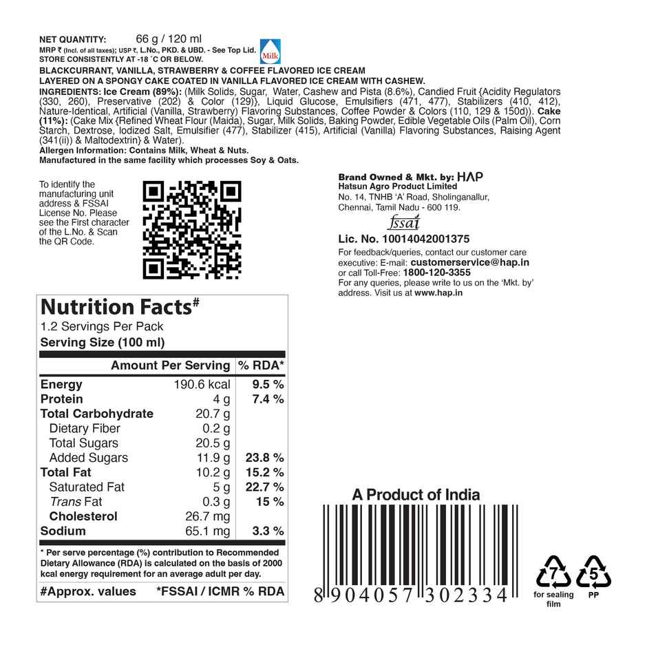 Arun Cassata Slice Ice Cream | Multi Flavour