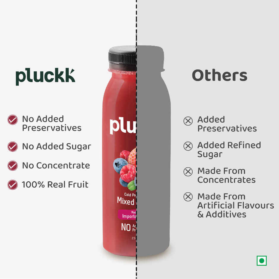 Pluckk Cold-Pressed Mixed Berries Juice | No Sugar, No Preservatives | Antioxidant-Rich | Combo