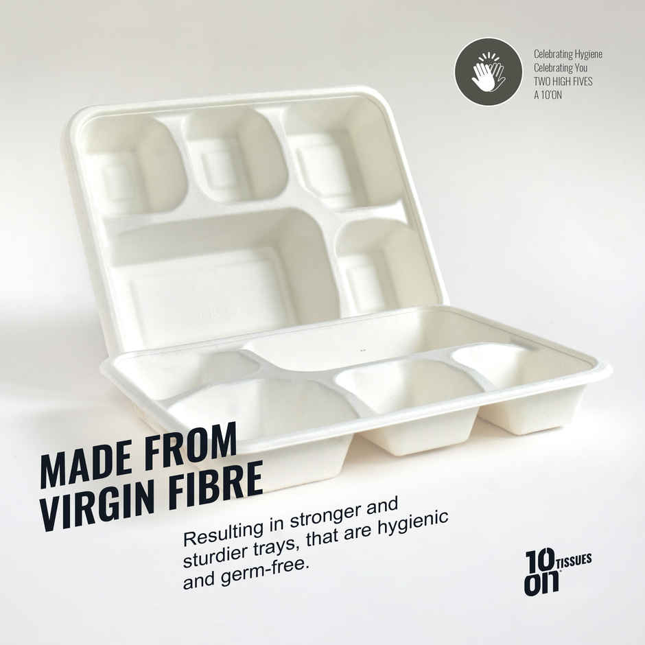 Bagasse Meal Tray | 5 Compartment | 10 inch | 10'ON Tissues