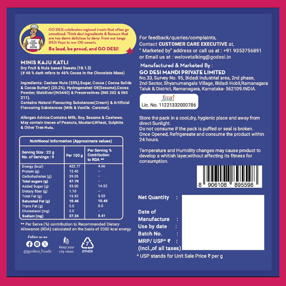 GO DESi Minis 46% Dark Choco Kaju Katli