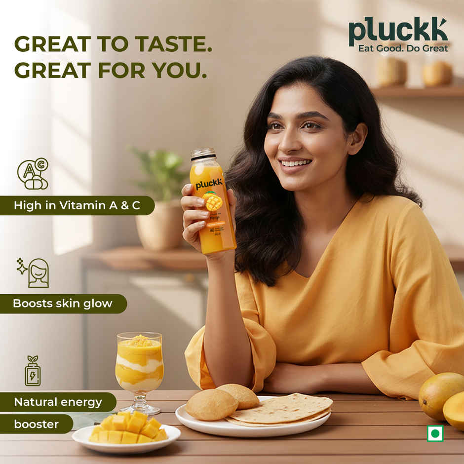 Pluckk Cold-Pressed Mango Fruit Juice | No Added Sugar | No Preservatives | Rich in Potassium