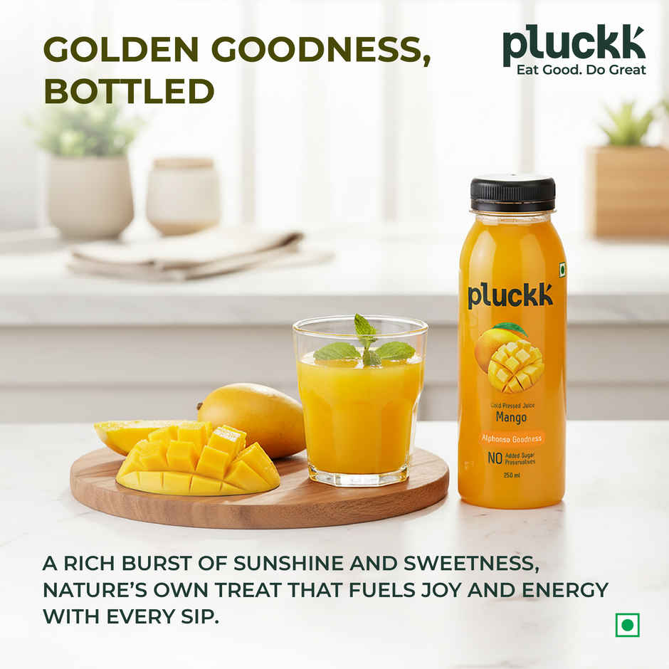 Pluckk Cold-Pressed Mango Fruit Juice | No Added Sugar | No Preservatives | Rich in Potassium