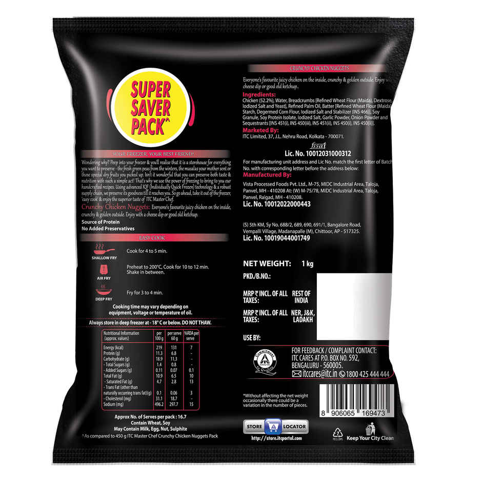 ITC Master Chef Crunchy Chicken Nuggets | Source of Protein | No Added Preservatives | 55 pieces