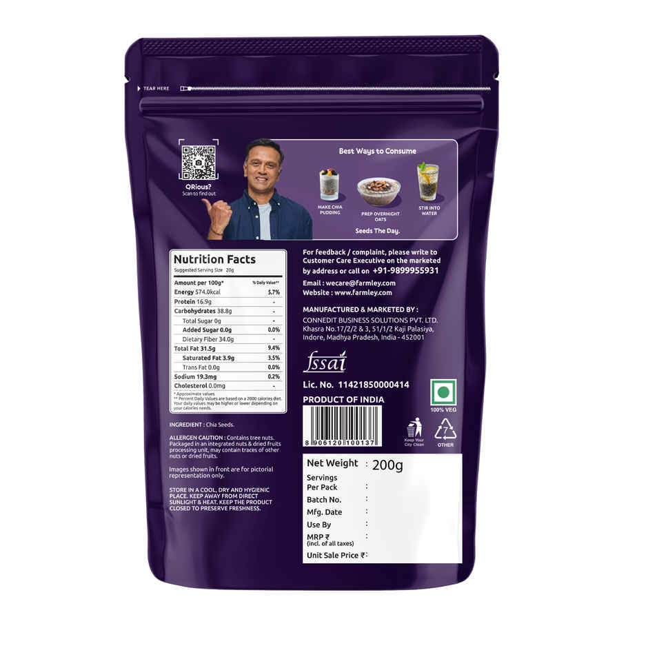 Farmley Premium Natural Chia Seeds Rich in Protein & Fiber