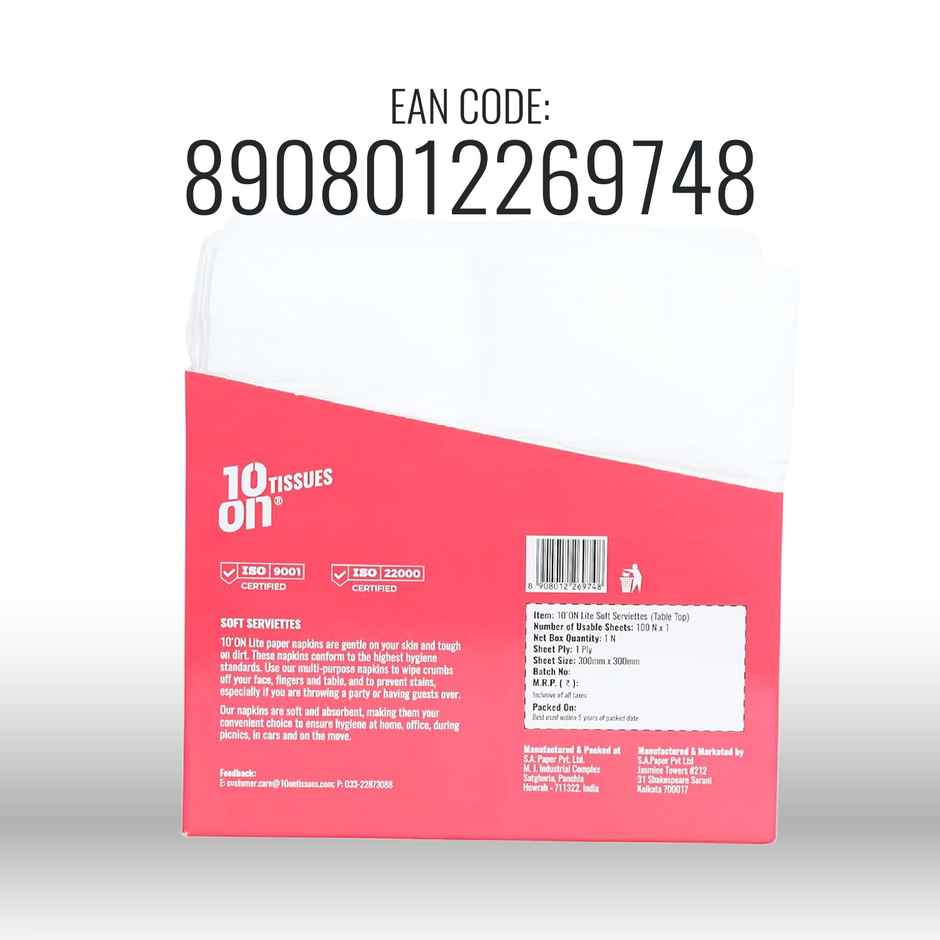 10'ON Lite Table Top Tissue Napkins | 100 Pulls | 1 Ply