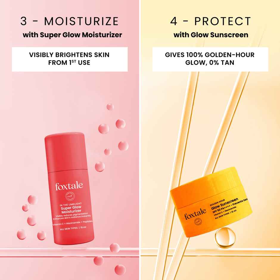 Foxtale Glow-On-The-Go Gift Set | Mini Cleanser, Serum, Moisturizer & Sunscreen + Pouch