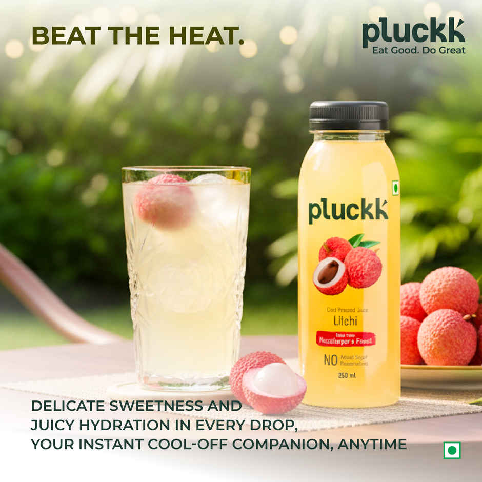 Pluckk Cold-Pressed Litchi Fruit Juice | No Added Sugar | No Preservatives | Rich in Potassium
