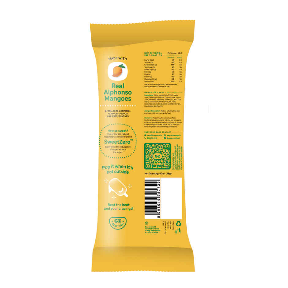 Go Zero Tropical Mango Guilt Free Fruit Pop Stick