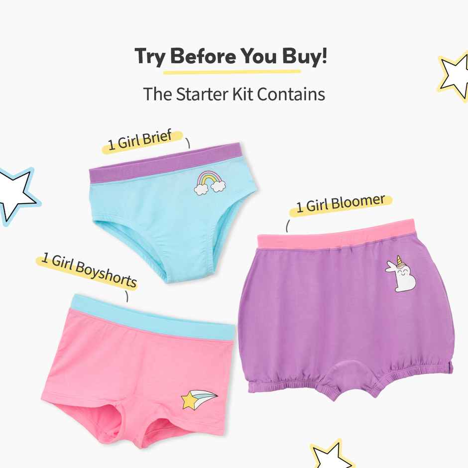 SuperBottoms SuperSoft Girls Bloomer, Brief & Boyshorts | Assorted l 3X Softer, 4Y - 6Y | Pack of 3