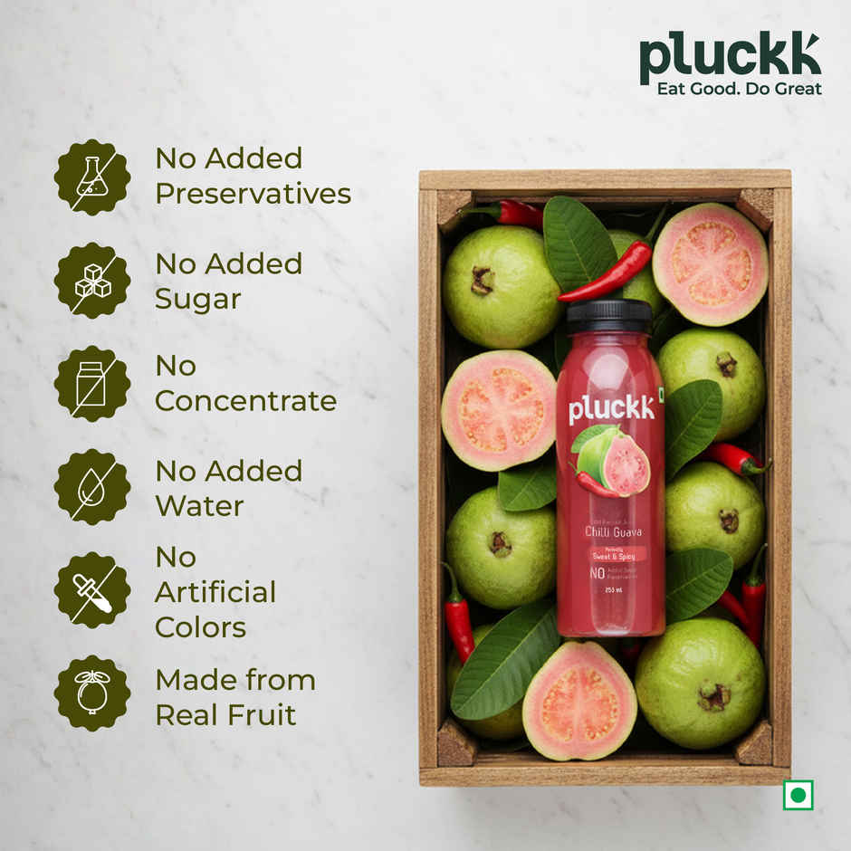 Pluckk Cold-Pressed Guava Fruit Juice | No Added Sugar | No Preservatives | Rich in Antioxidant