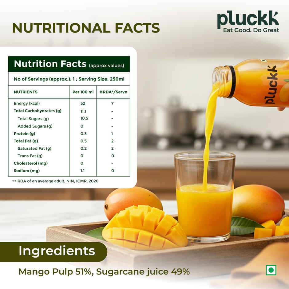 Pluckk Fresh Mango Fruit Juice (250ml) & Pluckk Cold Pressed Pineapple Juice (250ml) Combo