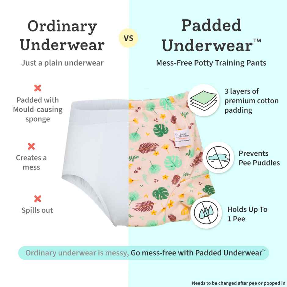 SuperBottoms Pack of 3 Potty Training Padded Underwear (1-2Y) for Mess-free Diaper free time