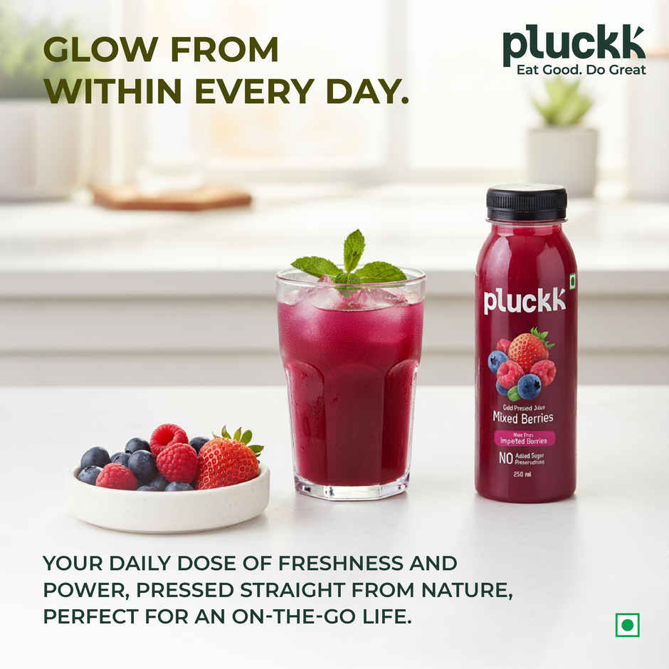 Pluckk Cold-Pressed Mixed Berries Juice | No Sugar, No Preservatives | Antioxidant-Rich | Combo