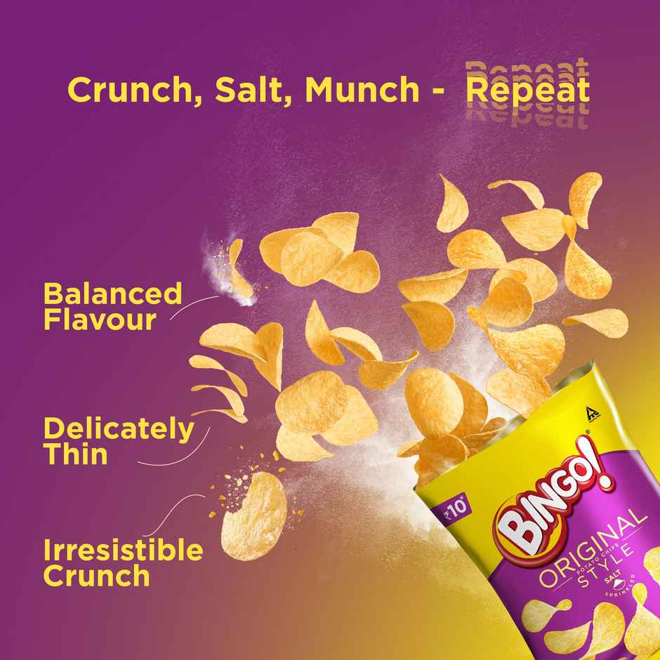Bingo! Original Style Salt Sprinkled | Flat Cut Salted Potato Chips Pack for Snacks