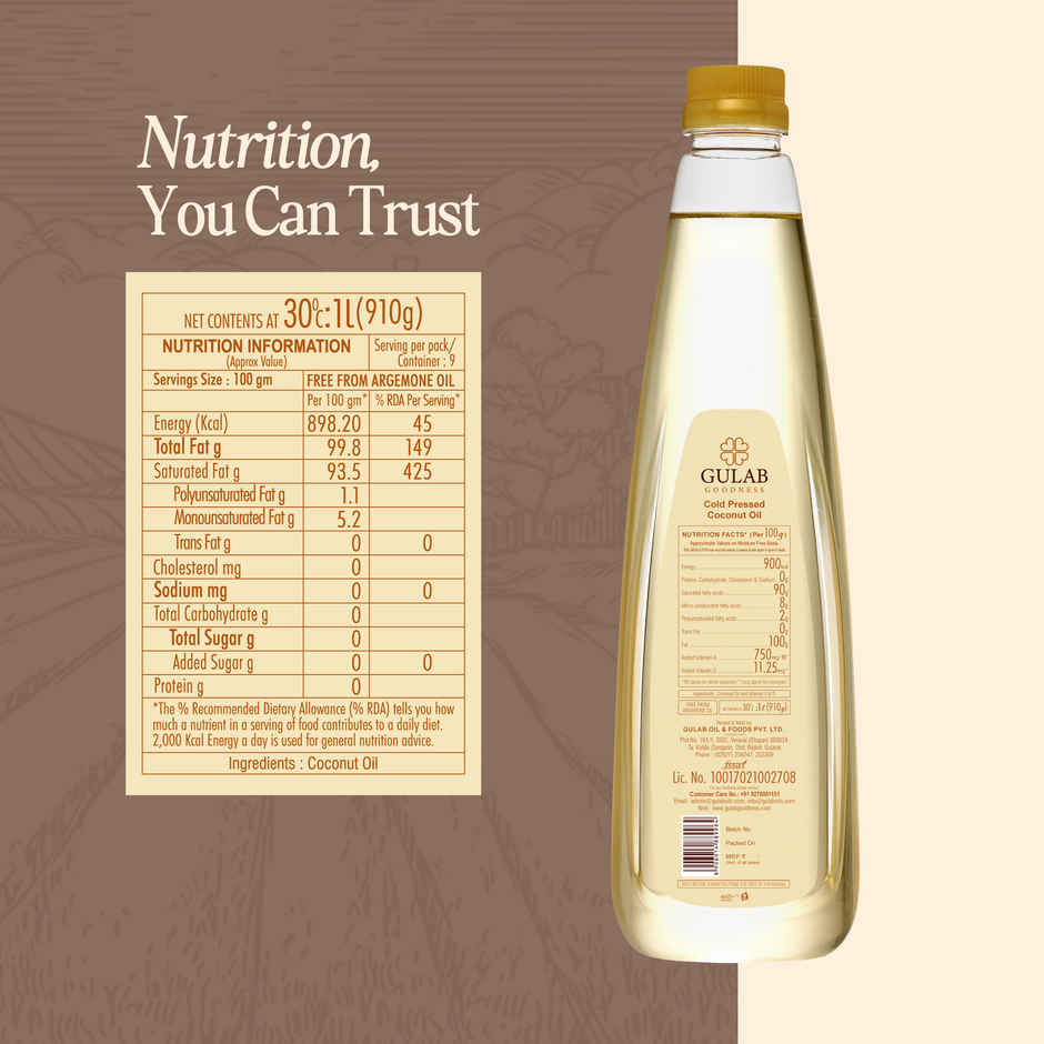 Gulab Coconut Cold Pressed Oil (Nariyal Oil) | Bottle