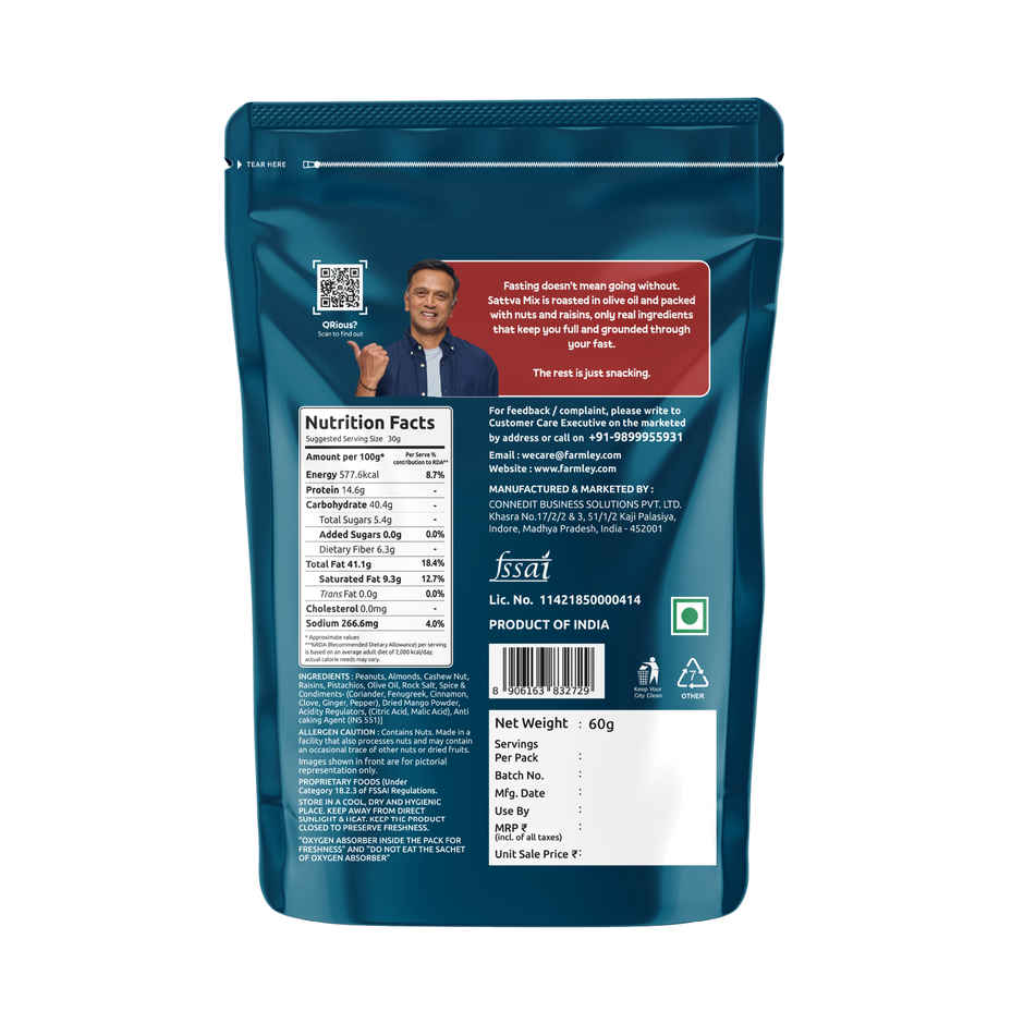 Farmley Satva Mix Dry Fruit Snack | Peanuts | Green Raisins | Almonds | Cashews | Makhana & More