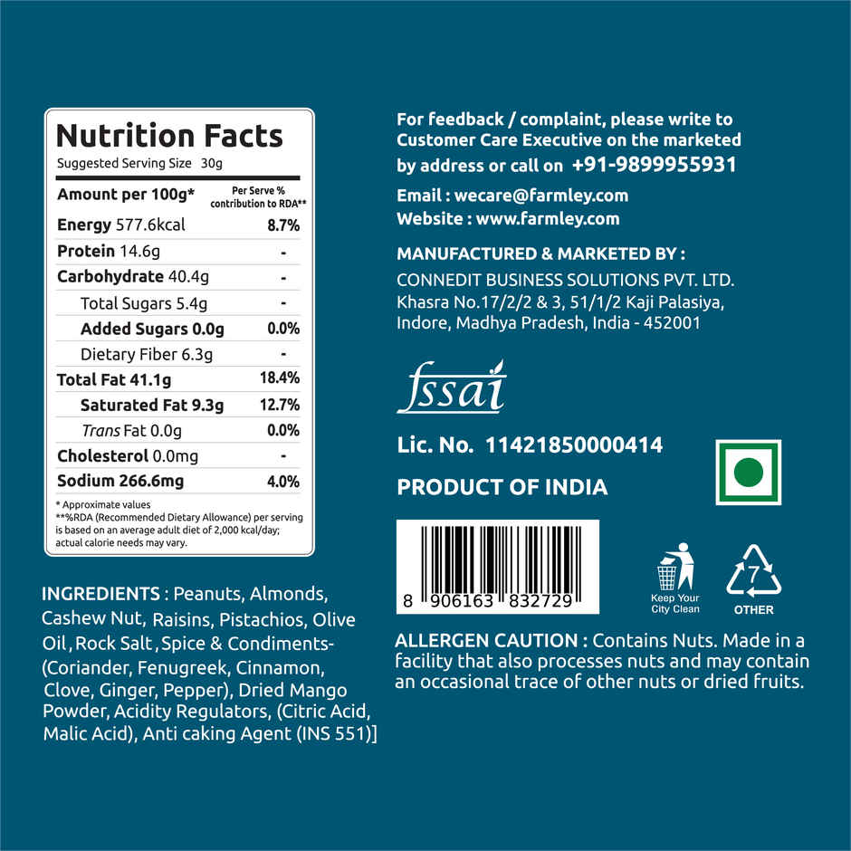 Farmley Satva Mix Dry Fruit Snack | Peanuts | Green Raisins | Almonds | Cashews | Makhana & More