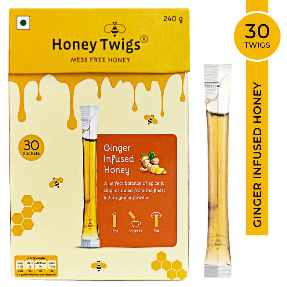 Honey Twigs Ginger Infused Honey | 30 Twigs Pack