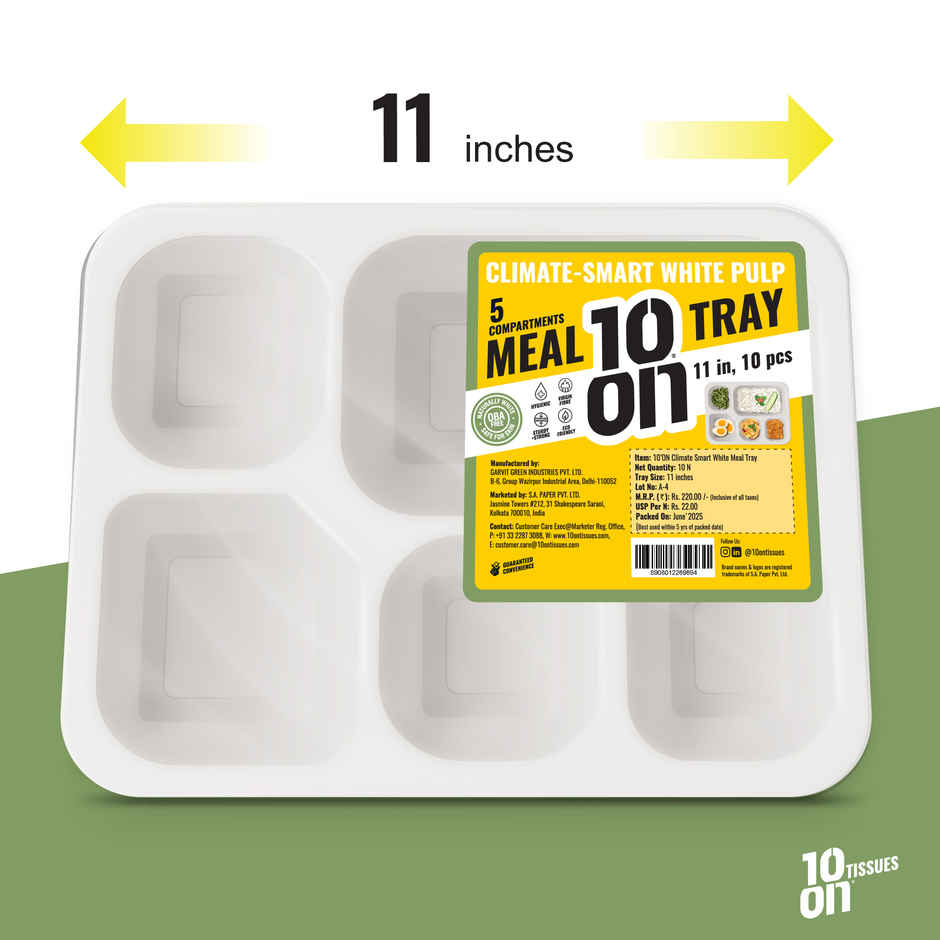 Bagasse Meal Tray | 5 Compartment | 10 inch | 10'ON Tissues
