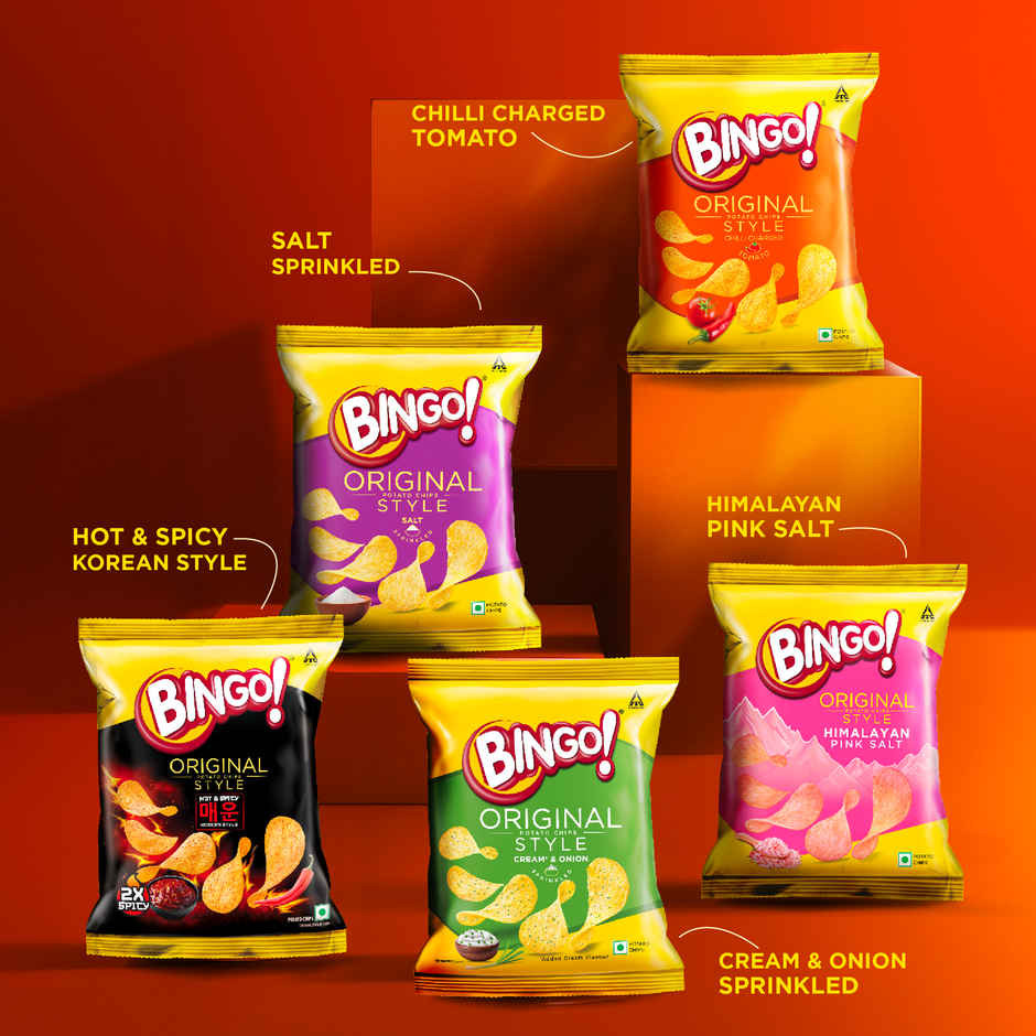 Bingo! Original Style Chilli Sprinkled - Flat Cut Spicy Potato Chips Pack for Snacks Combo 