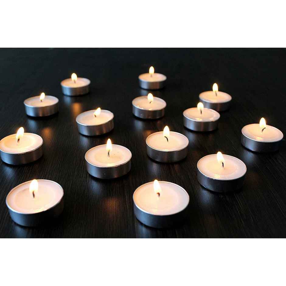 eCraftIndia Set Of 50 Pure Wax Unscented White Tea Light Candles