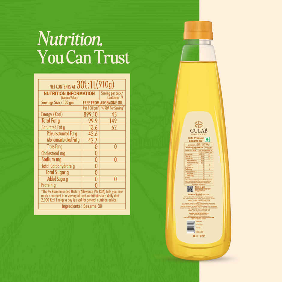 Gulab Sesame ((Til-Gingelly) Cold Pressed Oil | Bottle