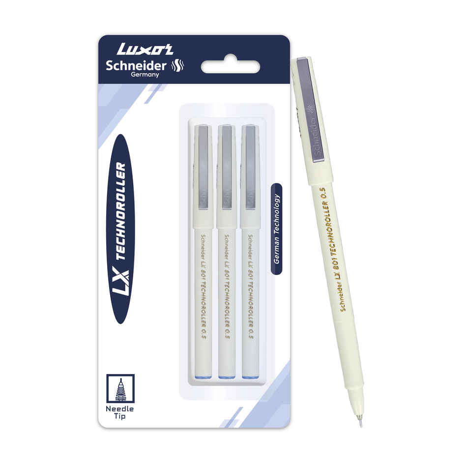 Luxor Schneider Lx 801 Technoroller|Roller Ball Pen|Pack Of 3 Blue |Needle Tip| 0.5Mm|100% German
