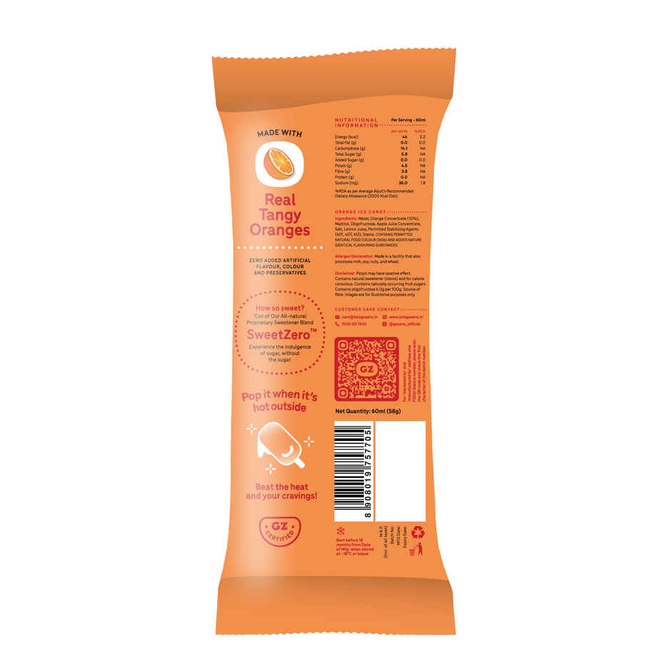 Go Zero Valencia Orange Low Calorie Guilt Free Ice Cream Popsicle Combo