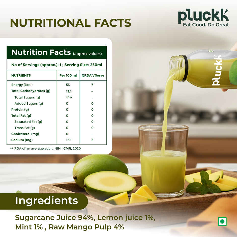 Pluckk Cold-Pressed Aam Panna Juice | No Added Sugar | No Preservatives | Hydration | Gut Health