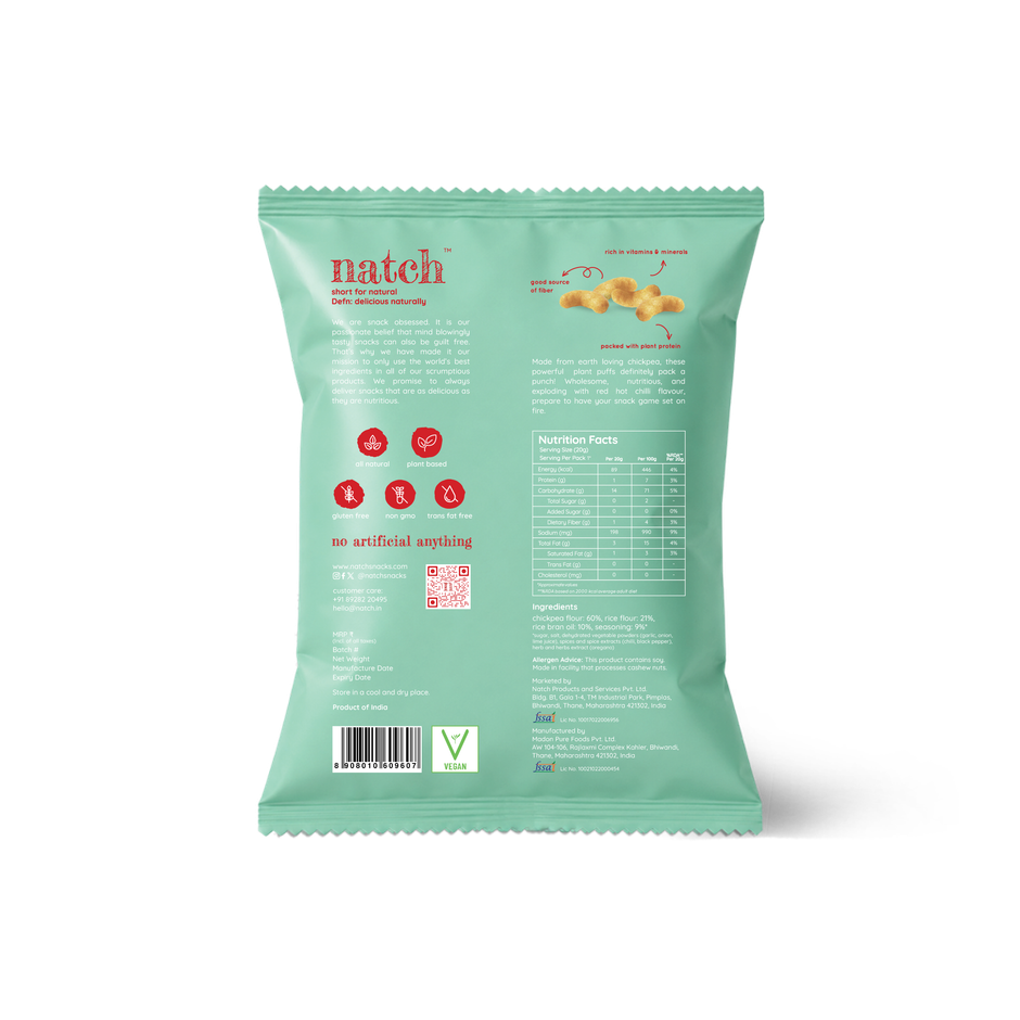Natch Hot Chilli Chickpea Puffs | No Palm Oil | Healthy Snack