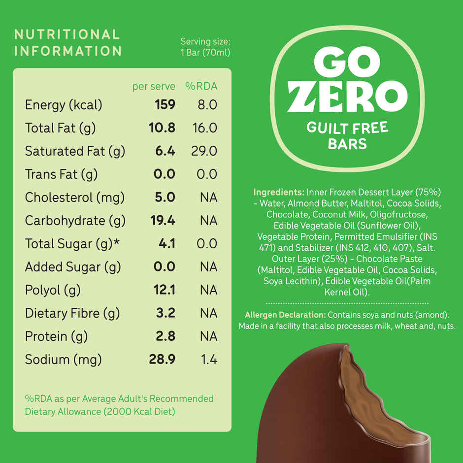 Go Zero Vegan Dark Chocobar Guilt Free Ice Cream Stick