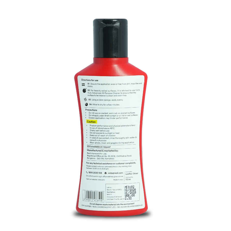 Vista Auto Care Vinyl & Leather Shine , Shiner for Dashboard, Seats, Leather Goods,Jacket