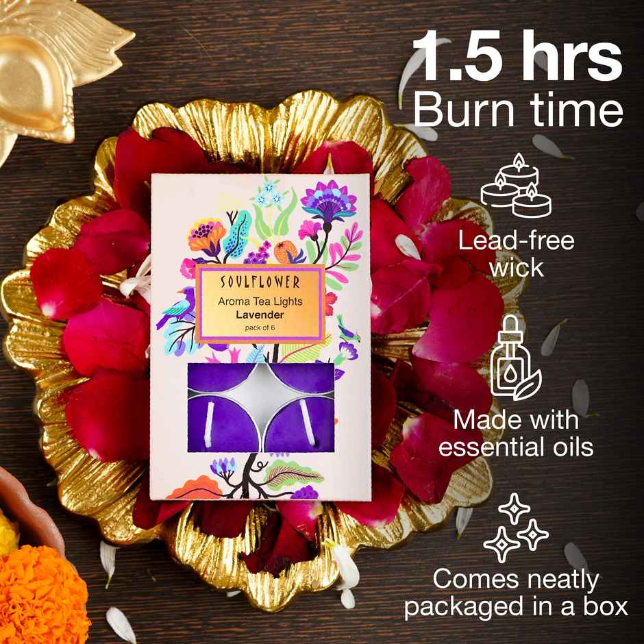 Tea Light Candles | Lavender | Pack of 6 | Party T-Lights | Soulflower