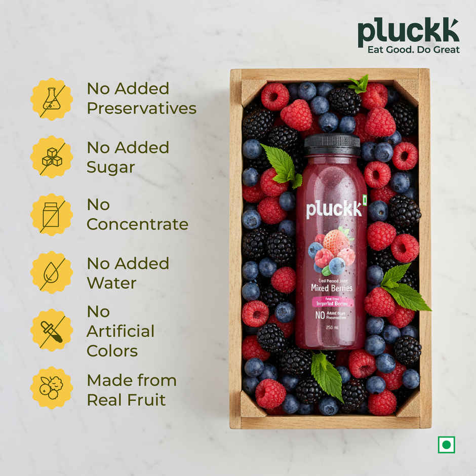 Pluckk Cold-Pressed Mixed Berries Juice | No Sugar, No Preservatives | Antioxidant-Rich