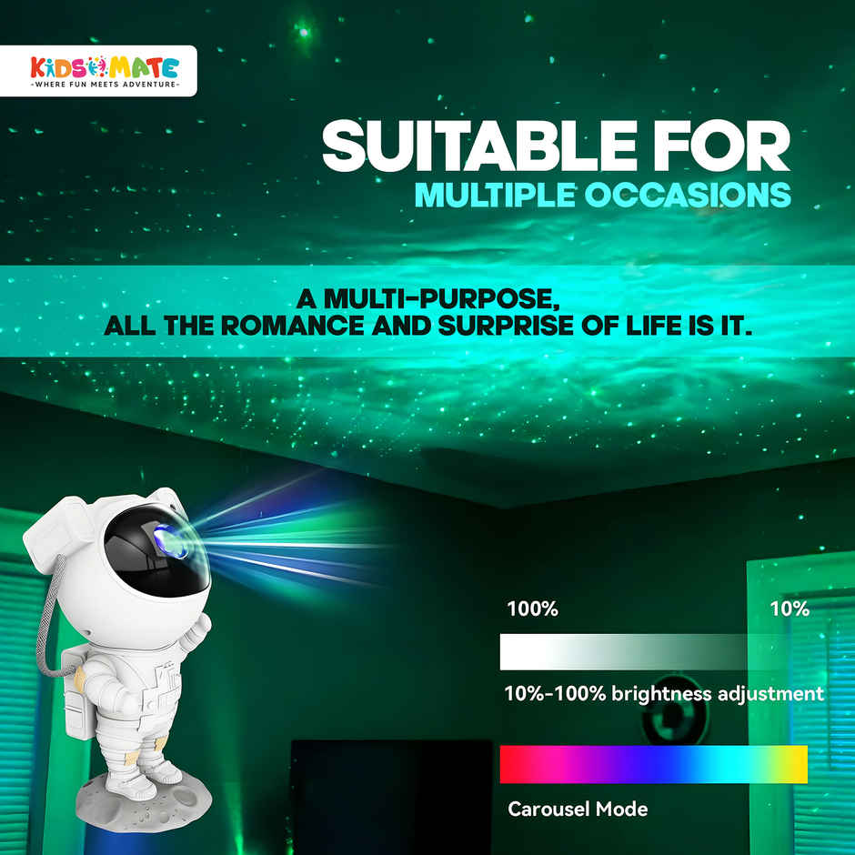 Kidsmate Astronaut Galaxy Projector 360 Adjustable Nebula Night Light with Remote | White