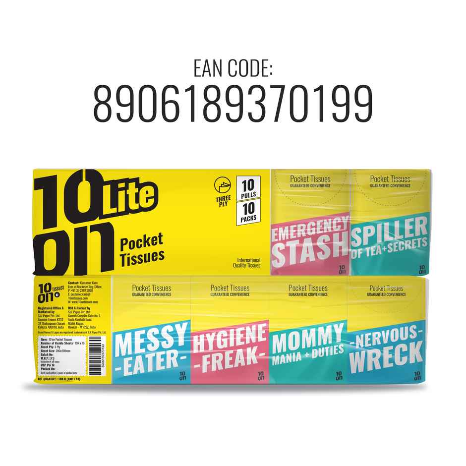 10'ON Pocket Tissues | Travel Pack | Pack of 10